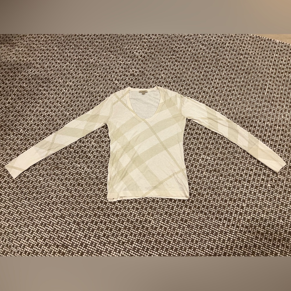 Silk Burberry Brit Beige and White Knit Top